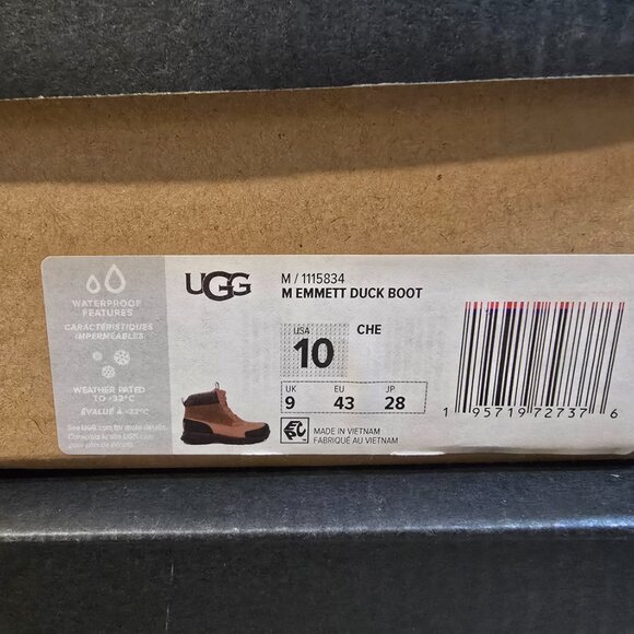 UGG Emmett Duck Boots Waterproof Winter Chesnut Brown 1115834-CHE Men's 10 NIB - Picture 10 of 14
